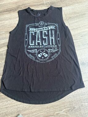 Zion Rootswear Johnny Cash Black Tank with Light Blue Graphic